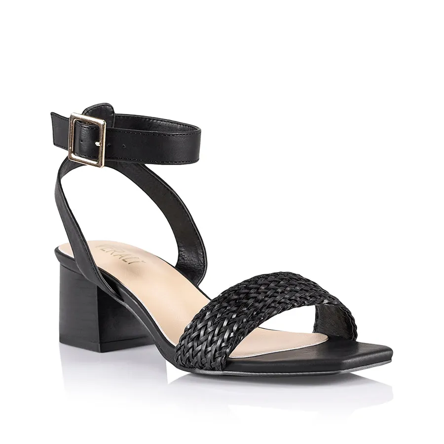 Elly Block Heel Sandals - Black Weave