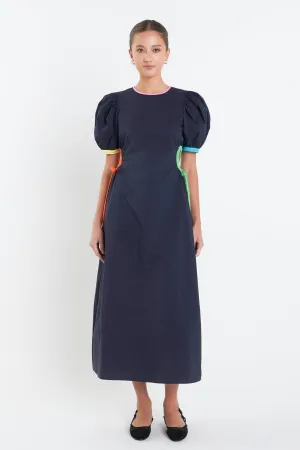 English Factory - Navy Color Block Midi Dress