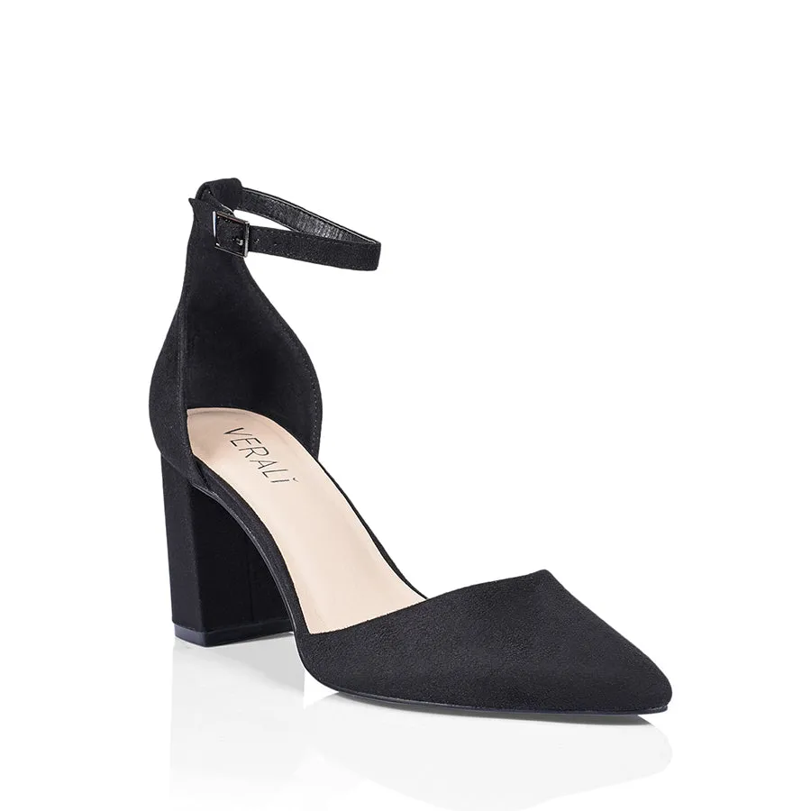 Enzo Closed Toe Block Heels - Black Microsuede