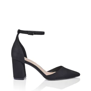 Enzo Closed Toe Block Heels - Black Microsuede