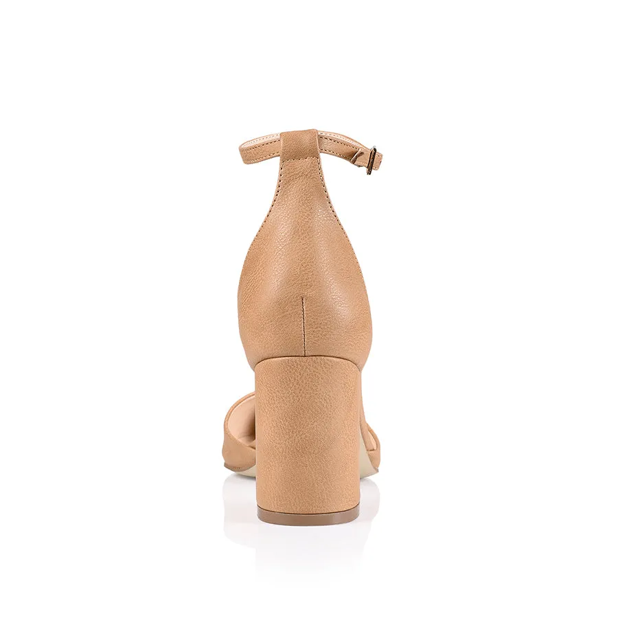 Enzo Closed Toe Block Heels - Caramel Softee