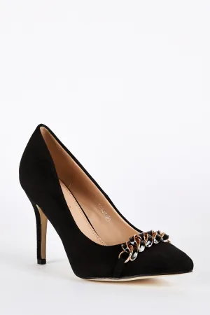 Faux Suede Court Shoes with Chain Detail