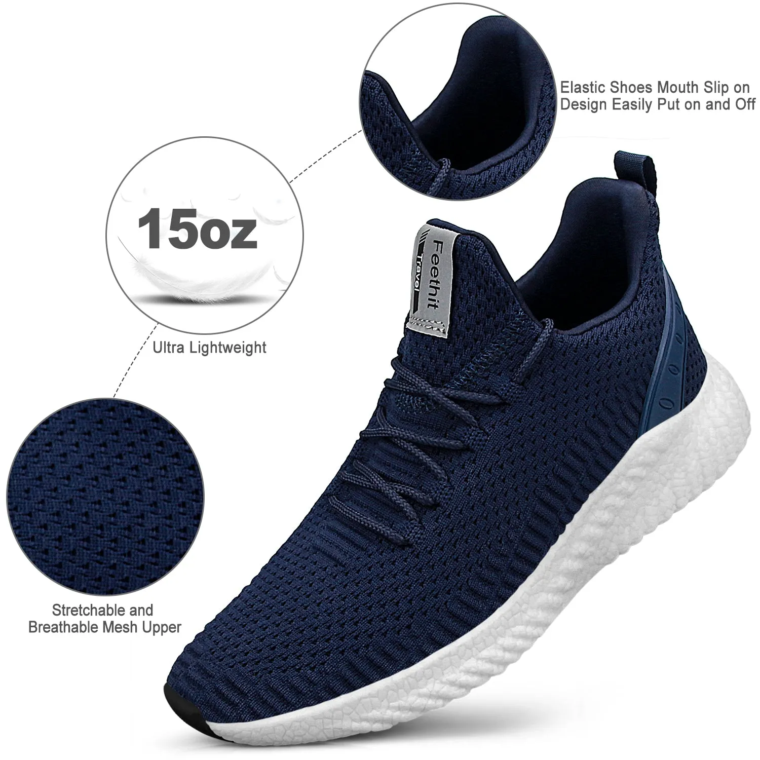 FEETHIT Mens Breathable Mesh Walking Sneaker Blue