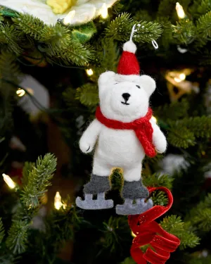 Felt Polar Bear with Ice Skates Ornament