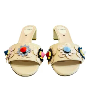 Fendi 3D Flowerland Patent Leather Mules. Size 35