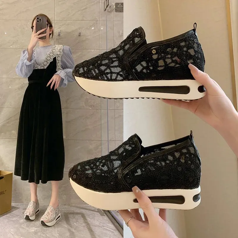 Floral Embroidery Breathable Sheer Mesh Sneakers 0009550