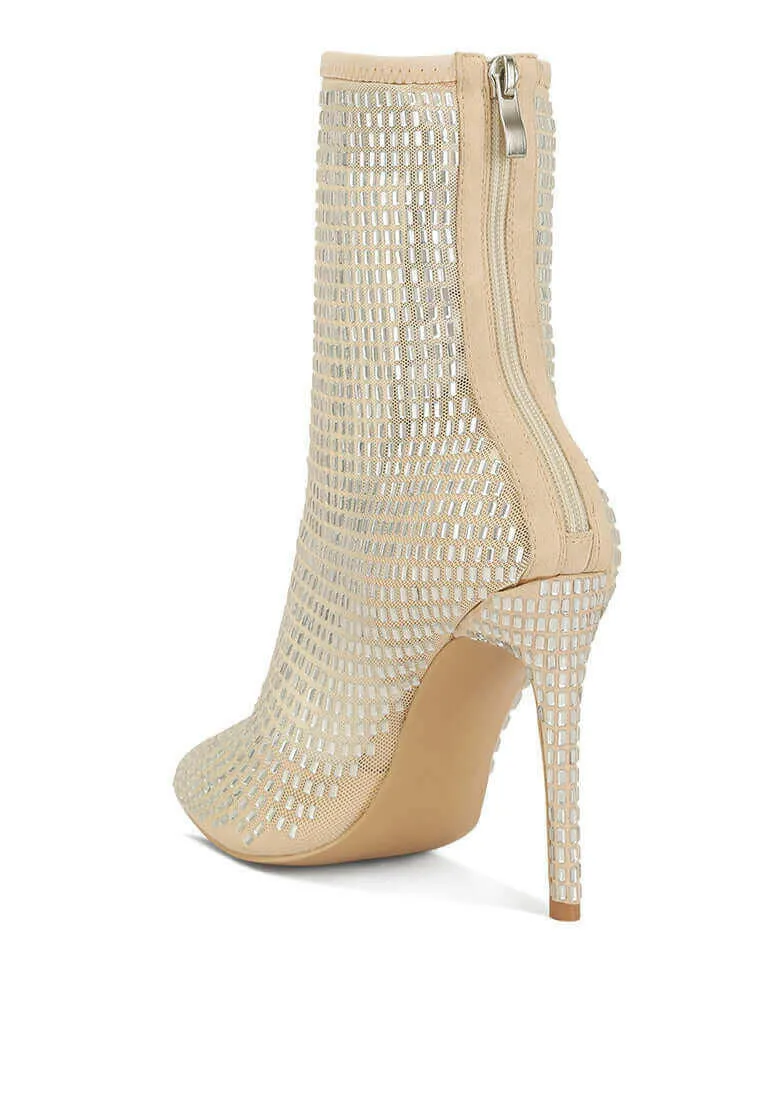 fortunate rhinestones embellished mesh boots