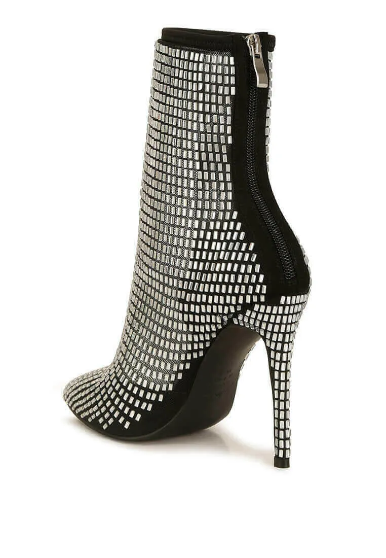 fortunate rhinestones embellished mesh boots