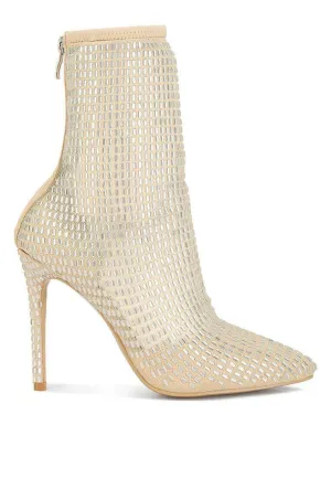 fortunate rhinestones embellished mesh boots