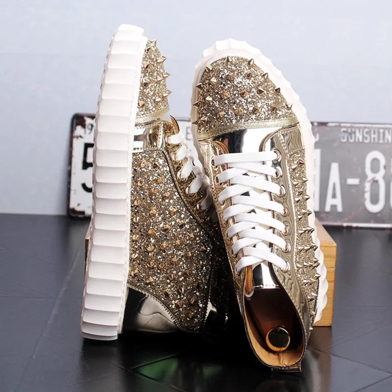 Full Glitter Spikes Men High Top Sneakers