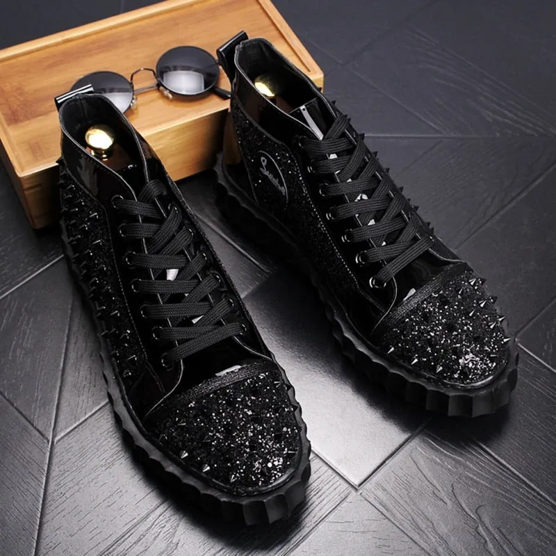 Full Glitter Spikes Men High Top Sneakers