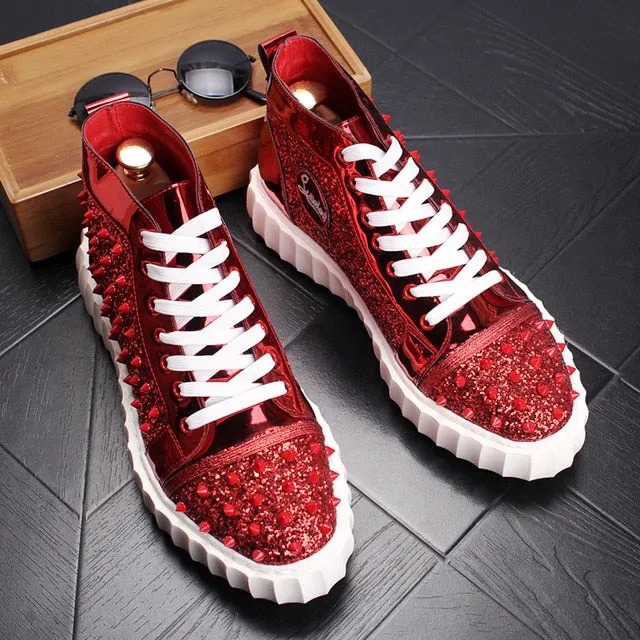 Full Glitter Spikes Men High Top Sneakers