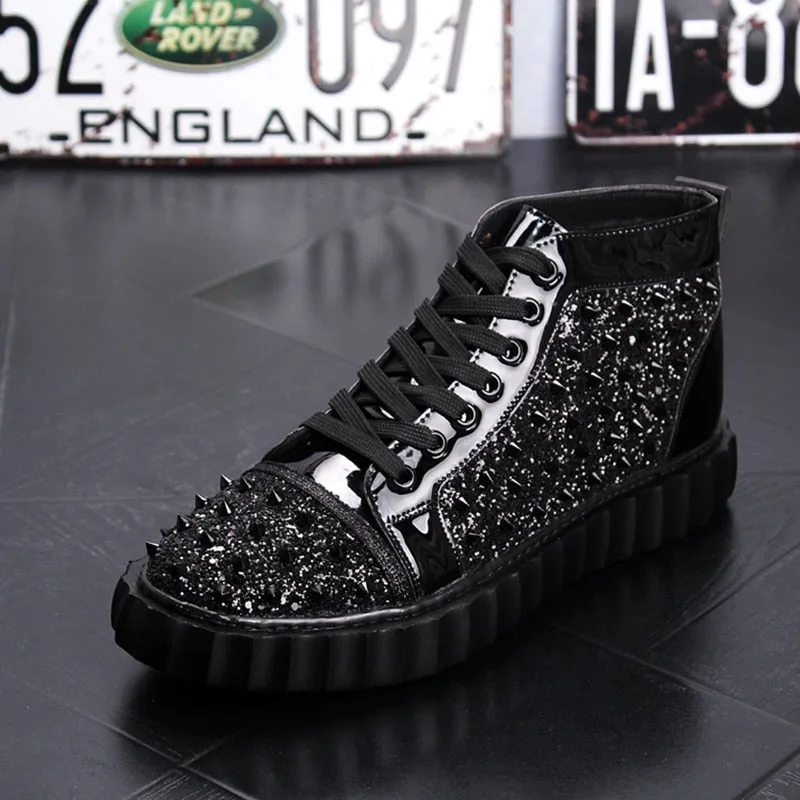 Full Glitter Spikes Men High Top Sneakers