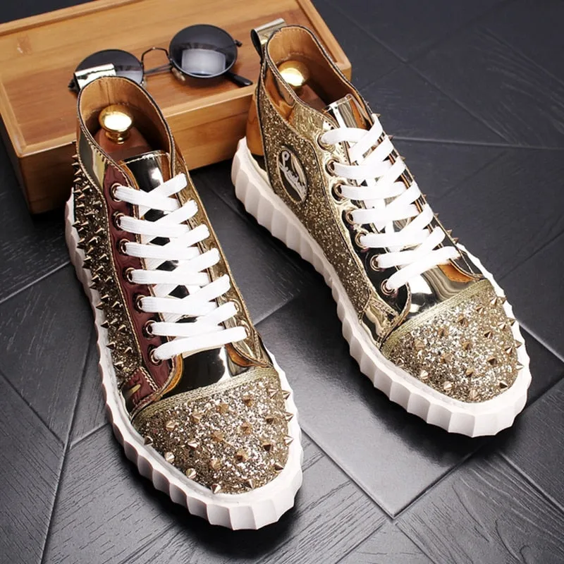 Full Glitter Spikes Men High Top Sneakers