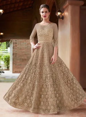 Golden Glamour Embroidered Flared Anarkali Suit