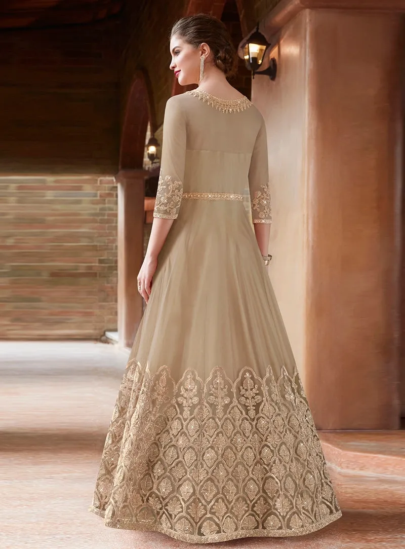 Golden Glamour Embroidered Flared Anarkali Suit