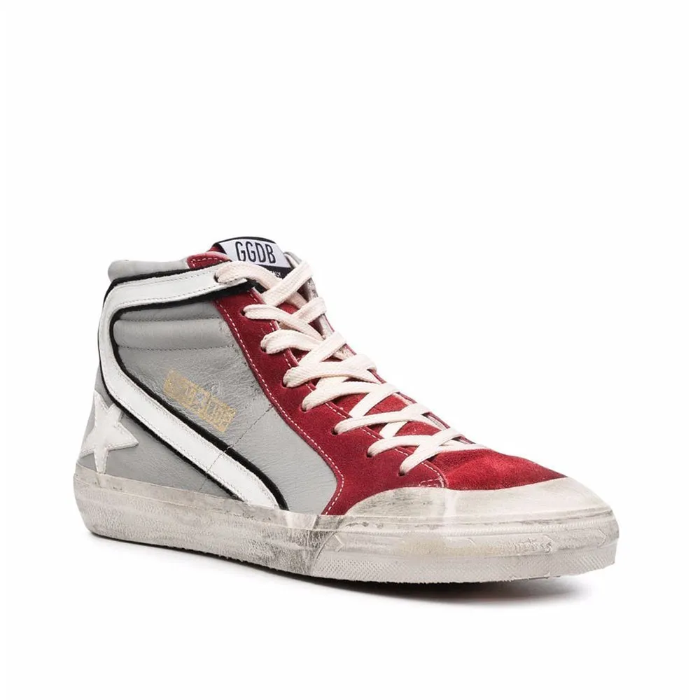 Golden Goose GGDB Men's Slide Zip High Top Sneaker in Red and Grey