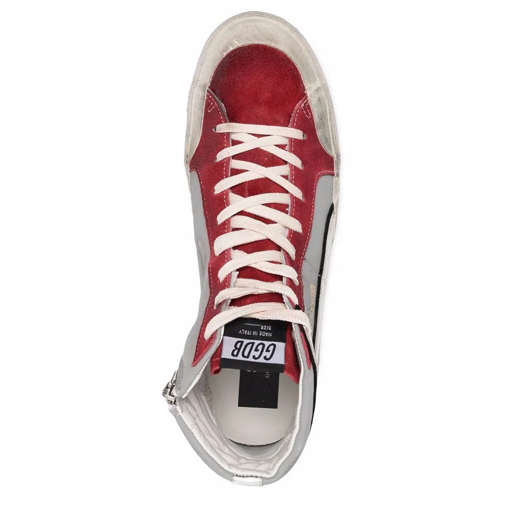 Golden Goose GGDB Men's Slide Zip High Top Sneaker in Red and Grey