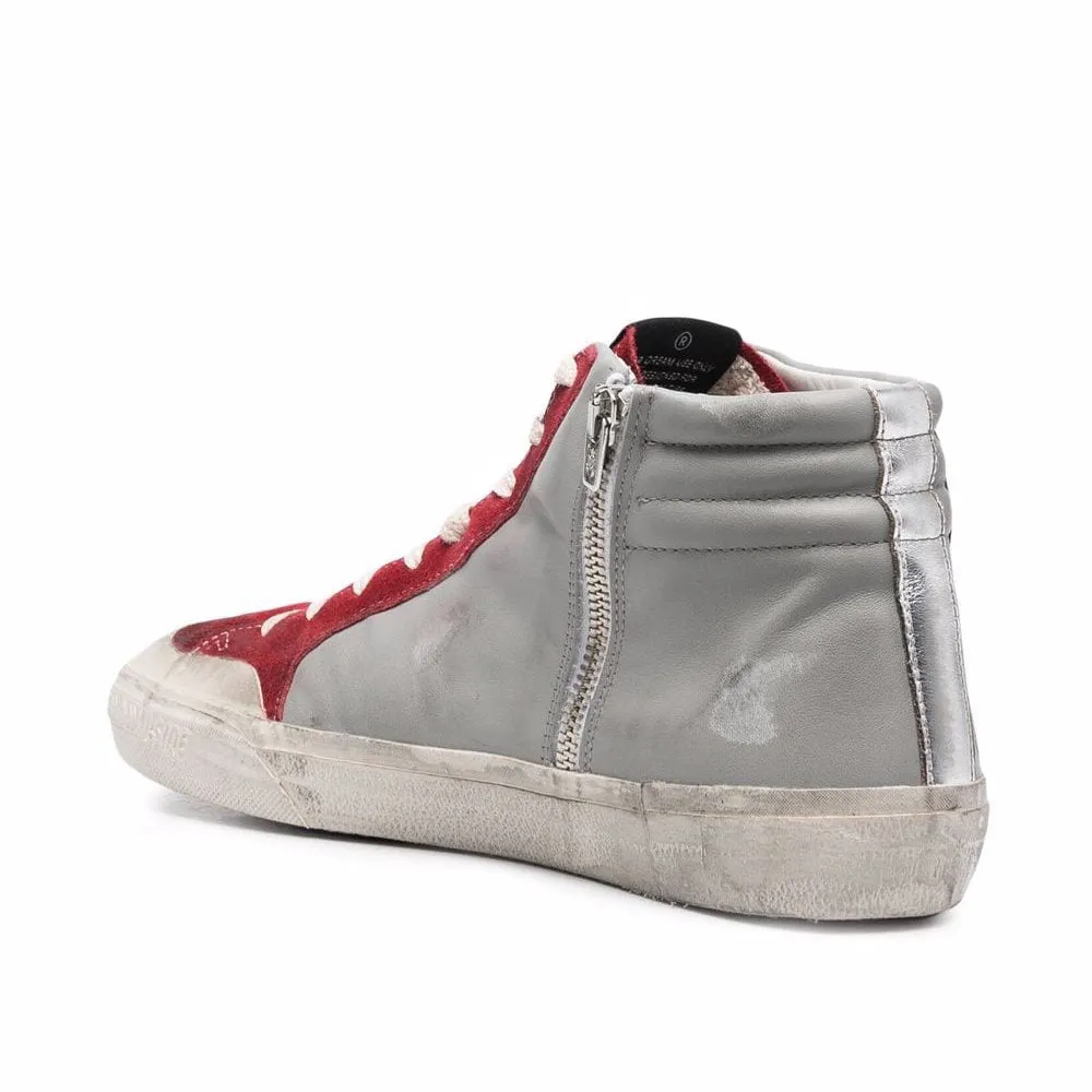 Golden Goose GGDB Men's Slide Zip High Top Sneaker in Red and Grey