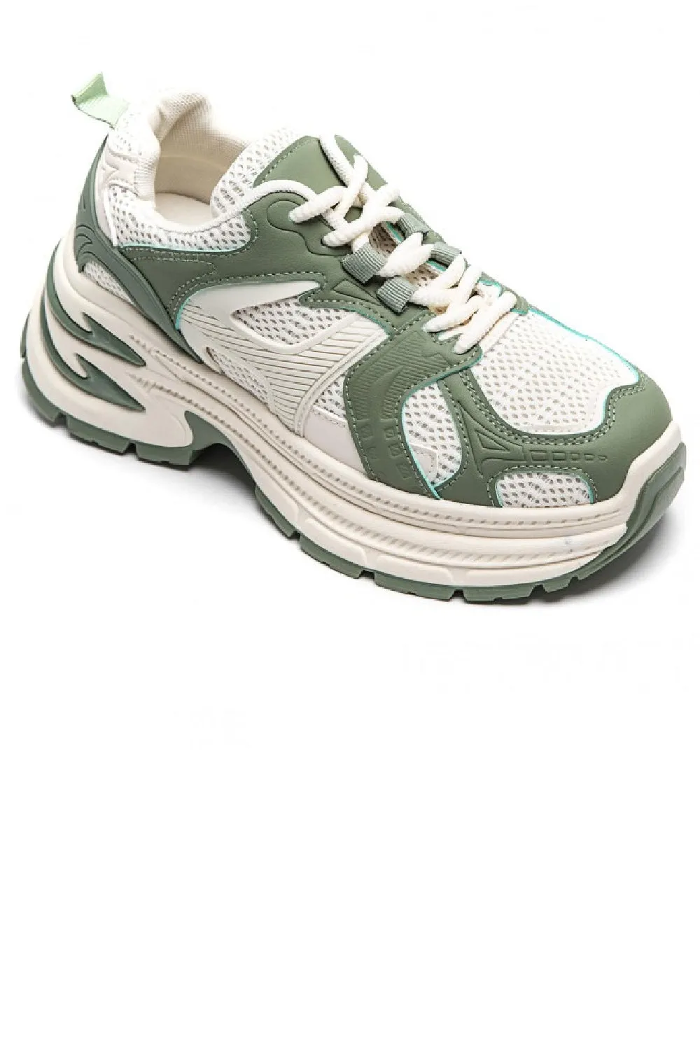 GREEN LACE UP DESIGNER CHUNKY SNEAKERS TRAINERS