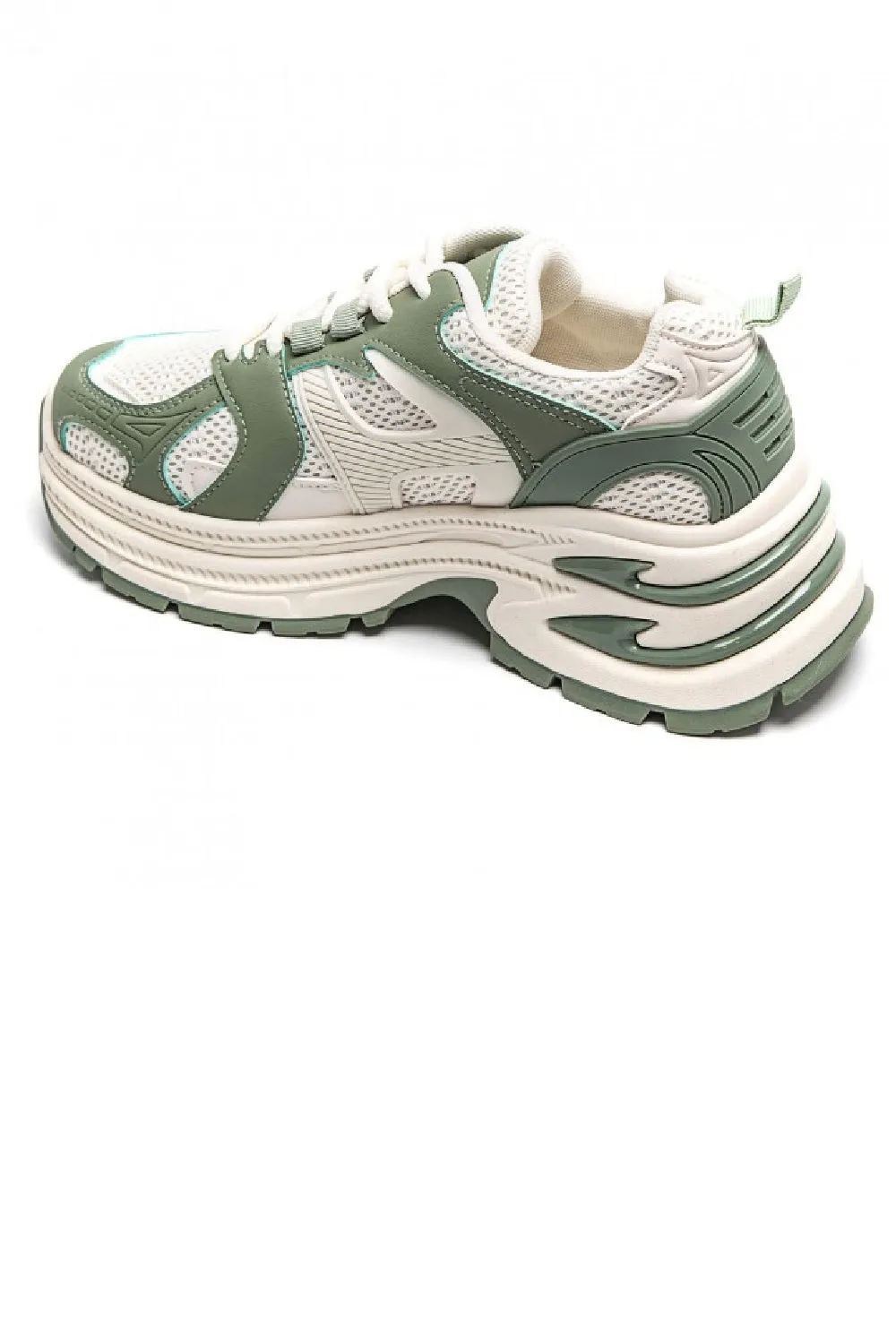 GREEN LACE UP DESIGNER CHUNKY SNEAKERS TRAINERS