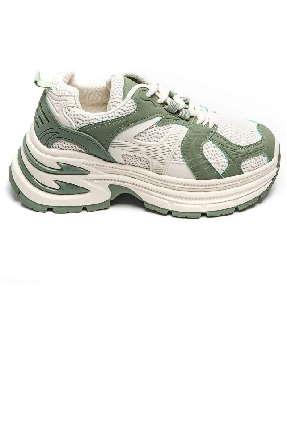 GREEN LACE UP DESIGNER CHUNKY SNEAKERS TRAINERS