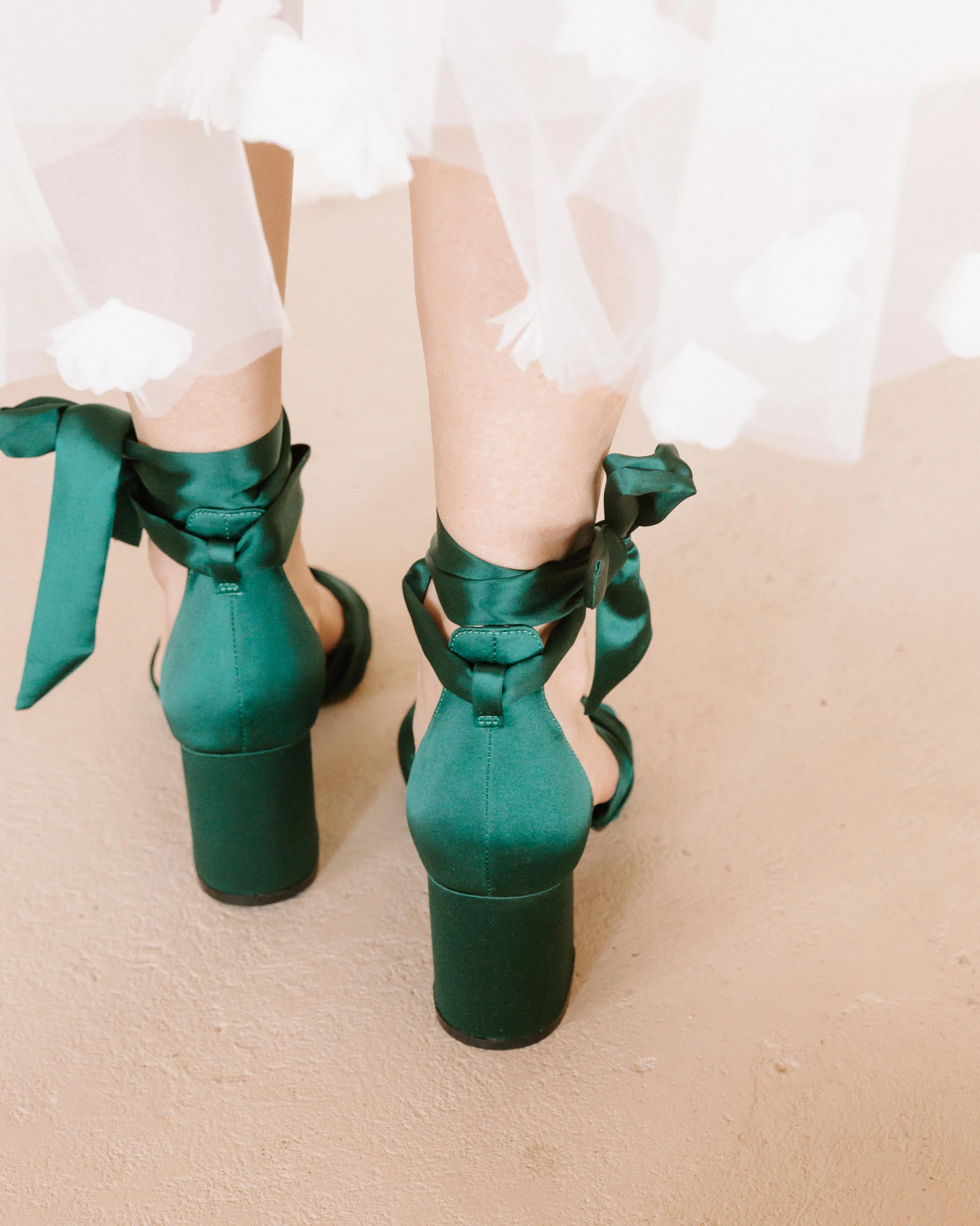 HONEY - EMERALD GREEN BOW SATIN WEDDING SHOES