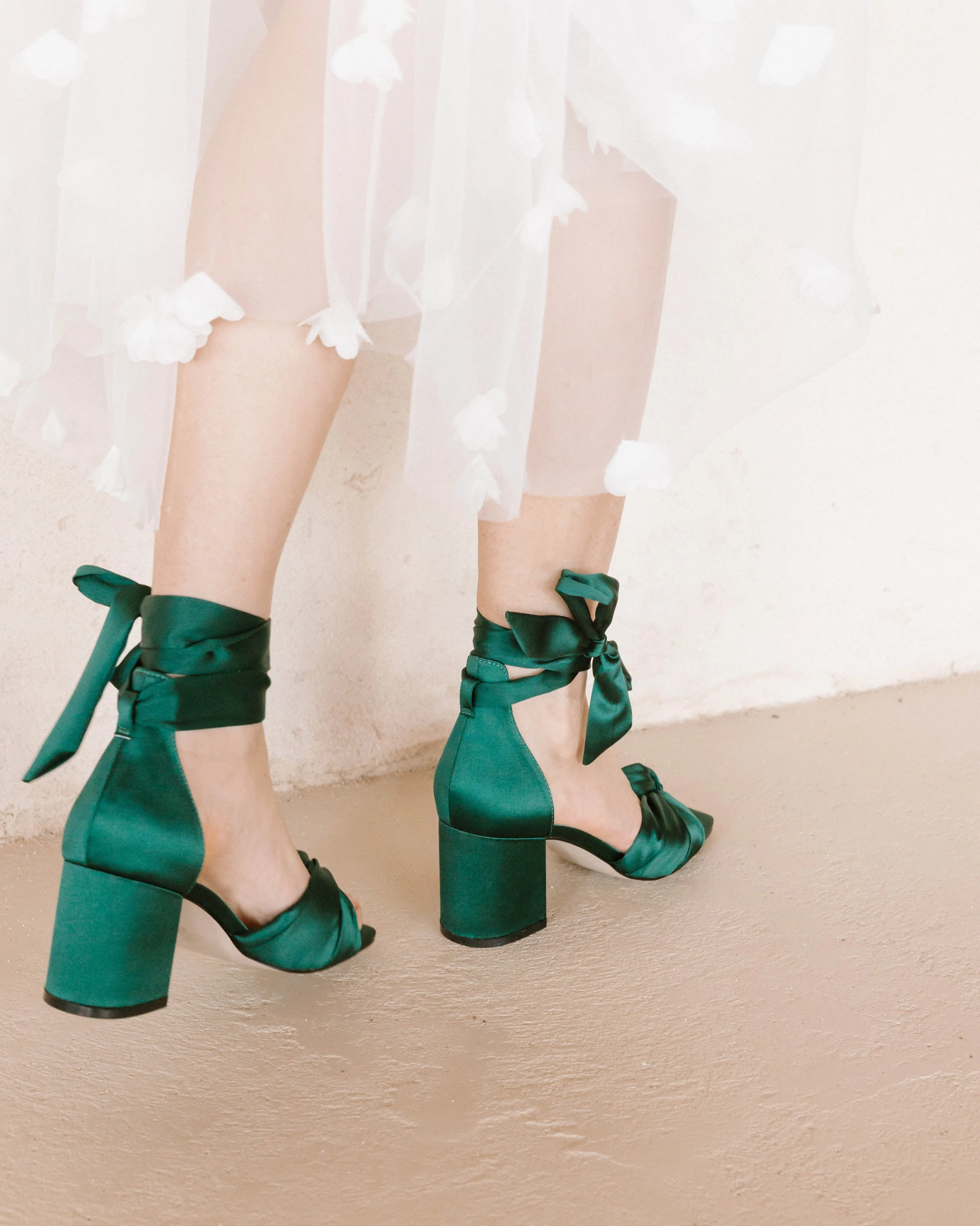 HONEY - EMERALD GREEN BOW SATIN WEDDING SHOES