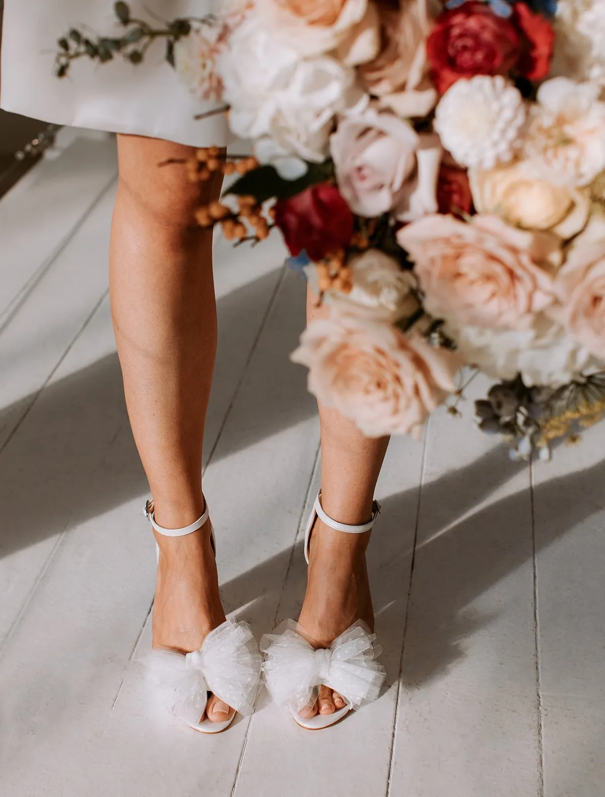 Ida - Ivory Bow Wide Fit Bridal Block Heel