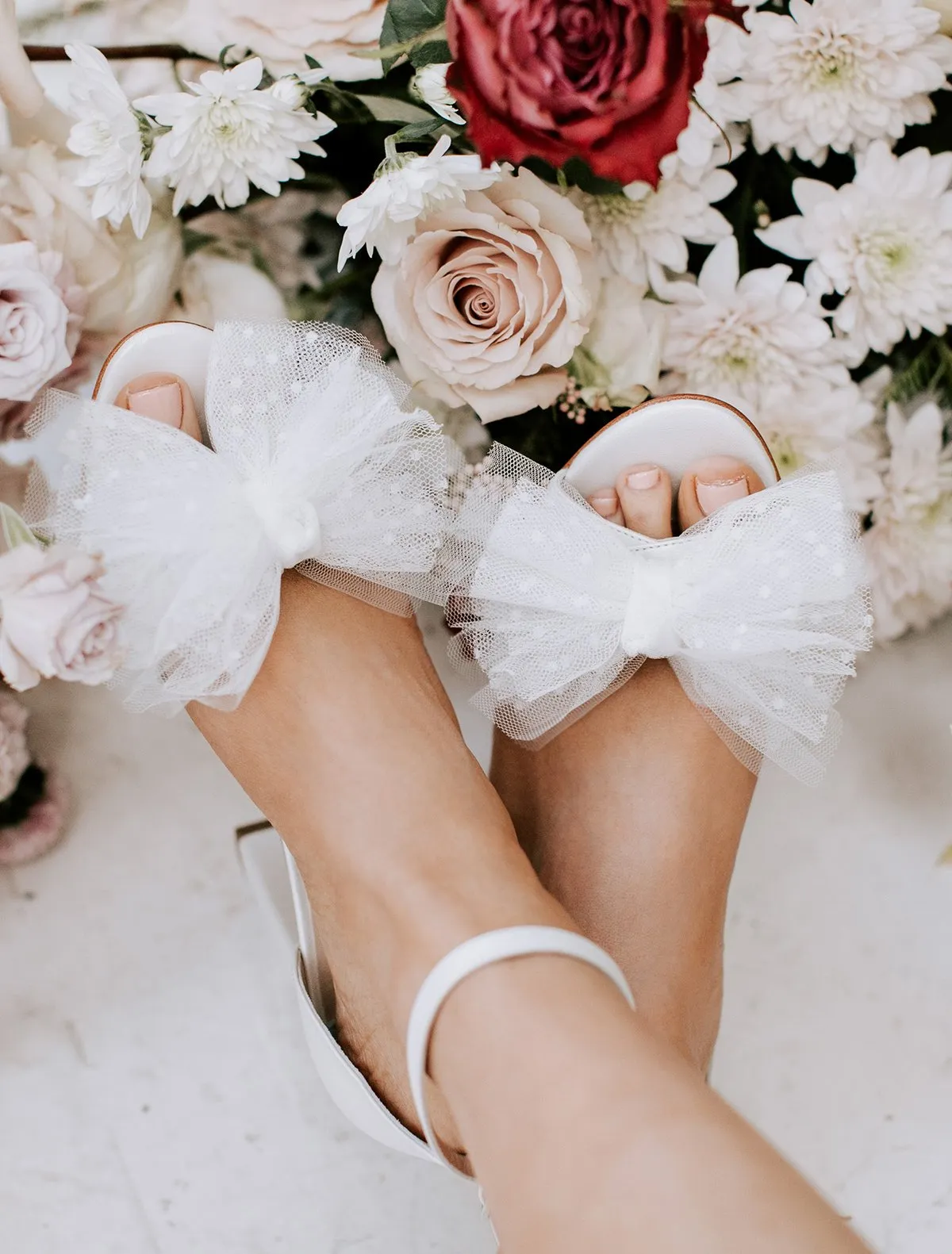 Ida - Ivory Tulle Bow Bridal Block Heel