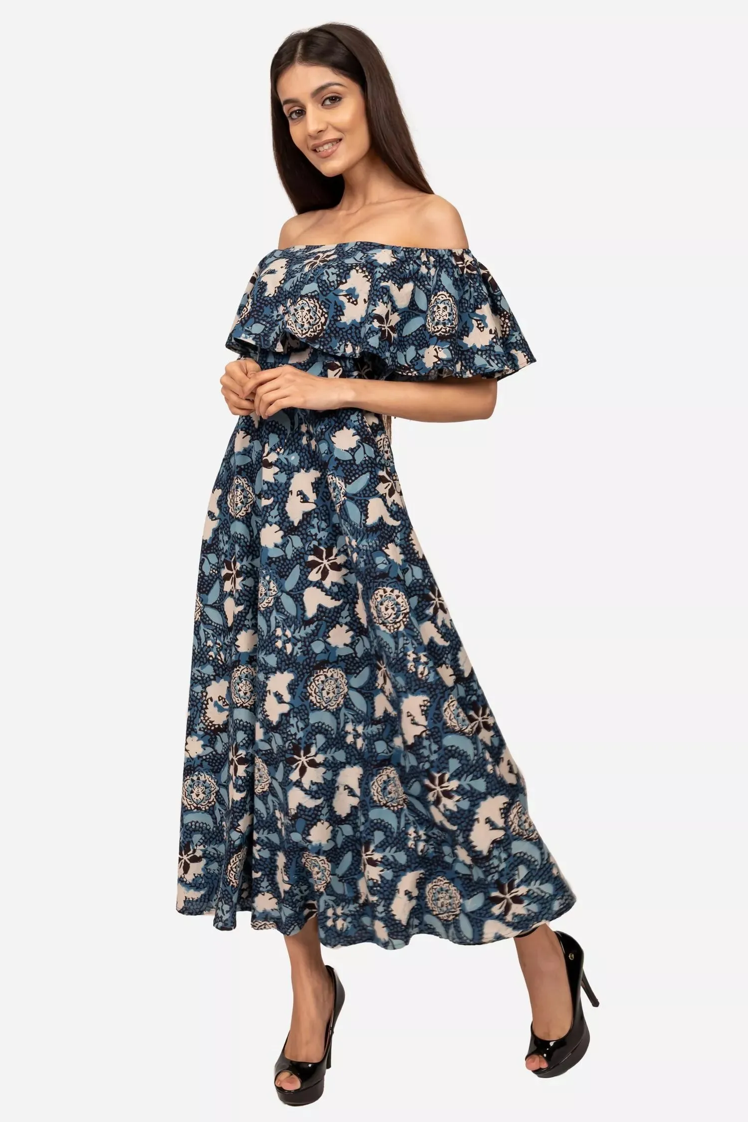 Indigo off shoulder dress