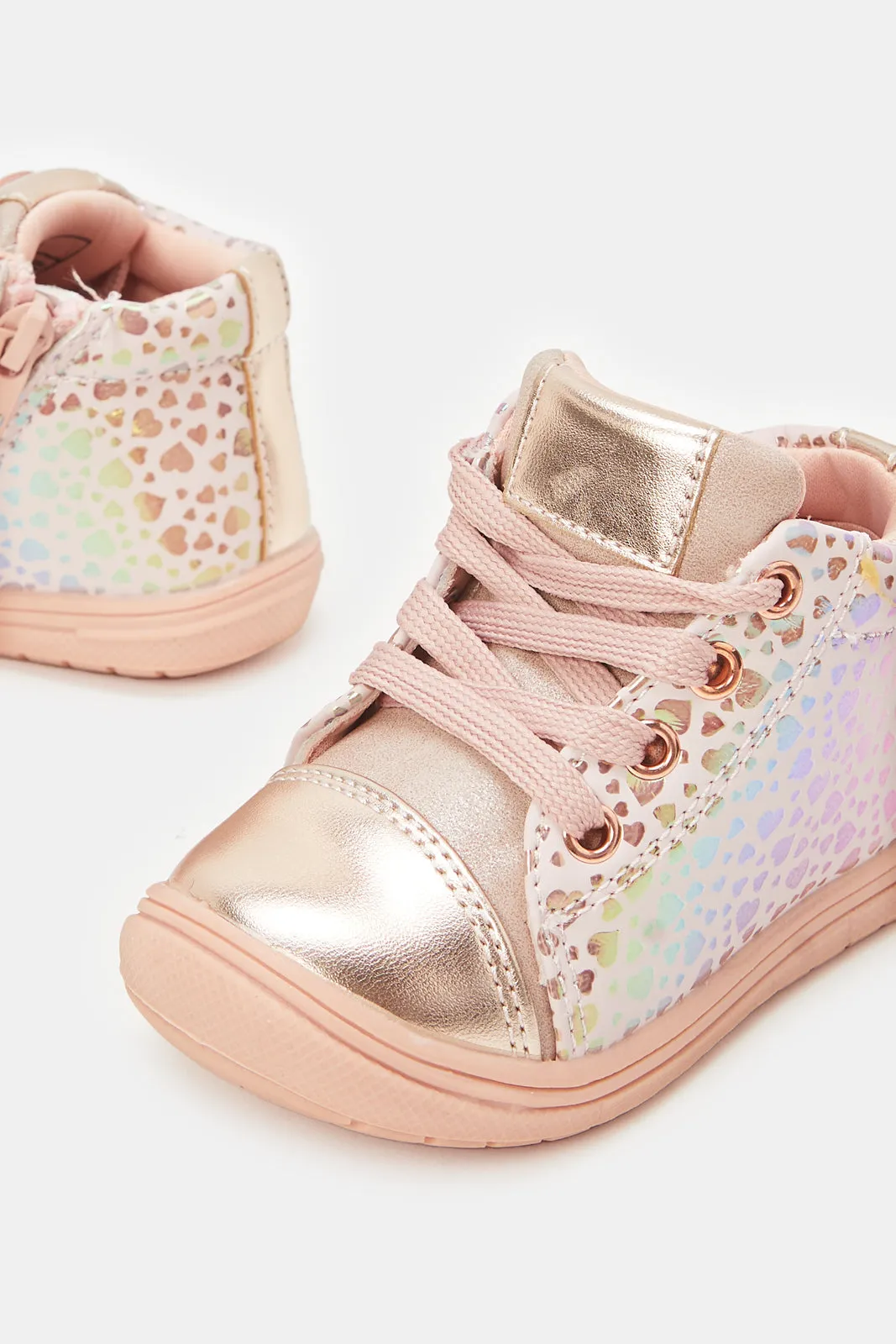 Infant Girls Pink Printed High-Top Sneakers