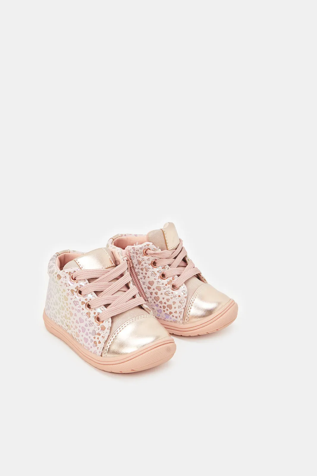 Infant Girls Pink Printed High-Top Sneakers