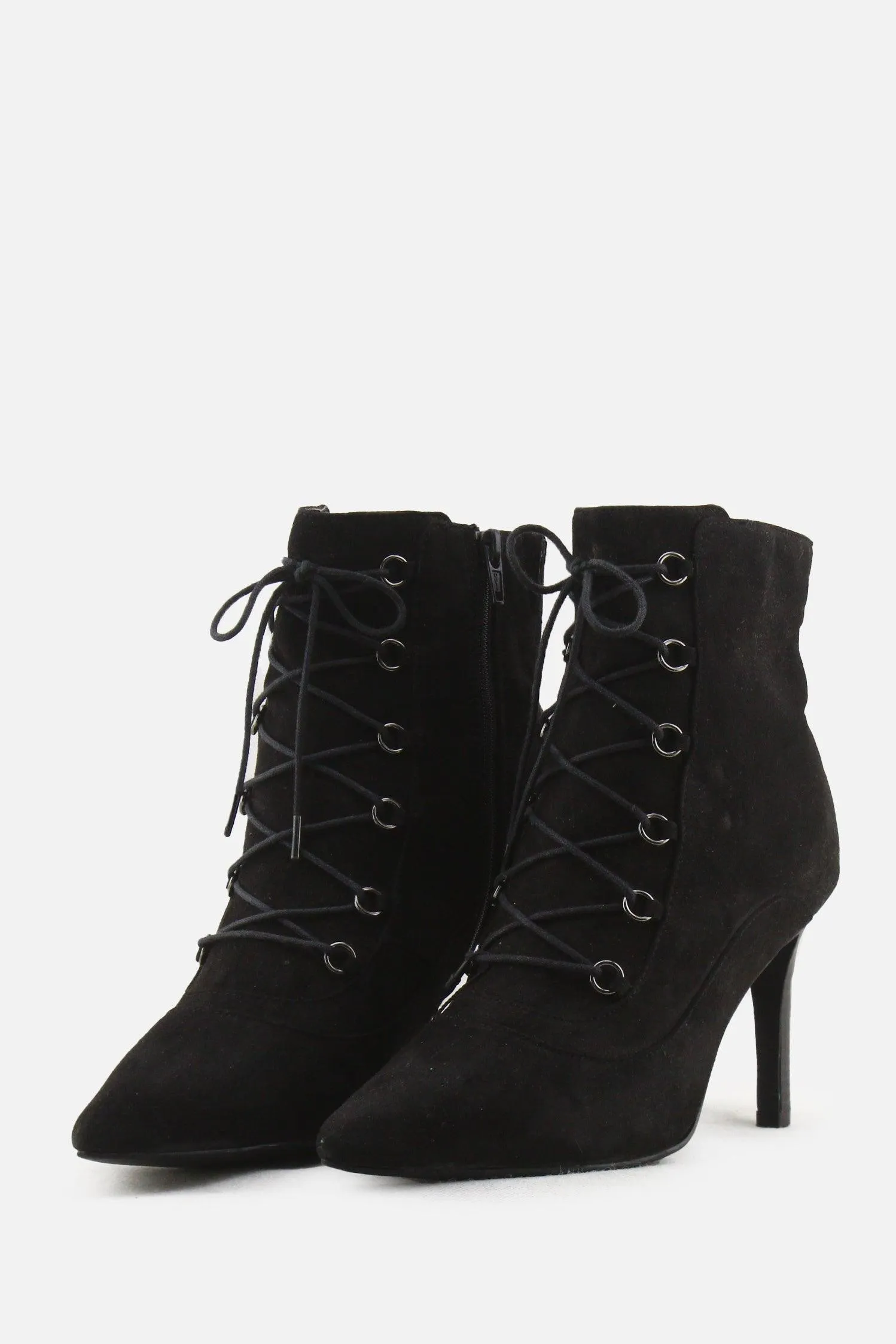 Insolia Zipper Laces Stilettos Heels Ankle  Boots | Suede