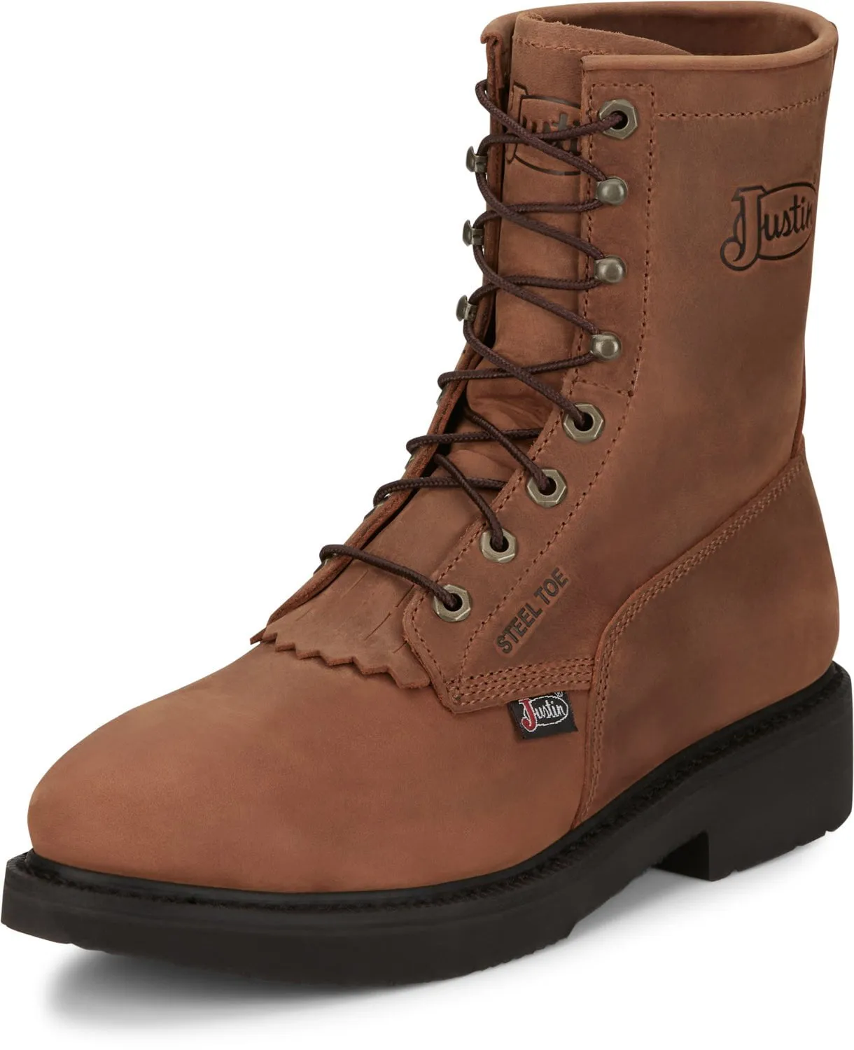 Justin Mens Livestock Aged Brown Leather Work Boots