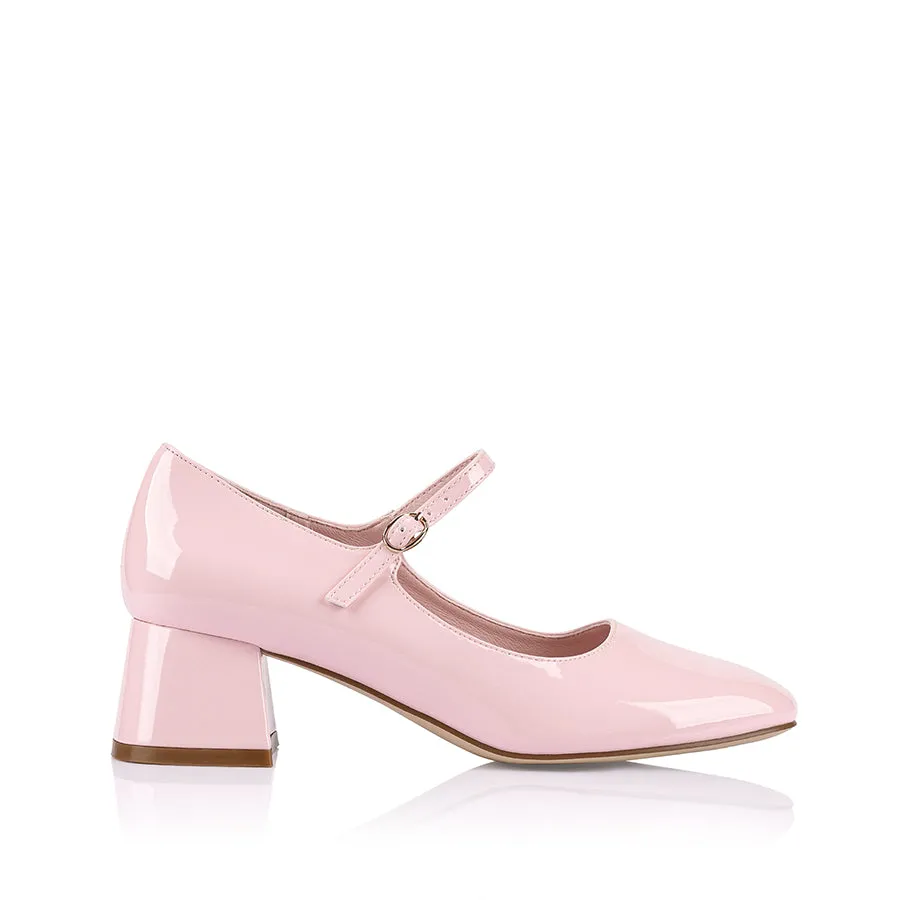 Kenna Mary Jane Block Heels - Blush Pink Patent