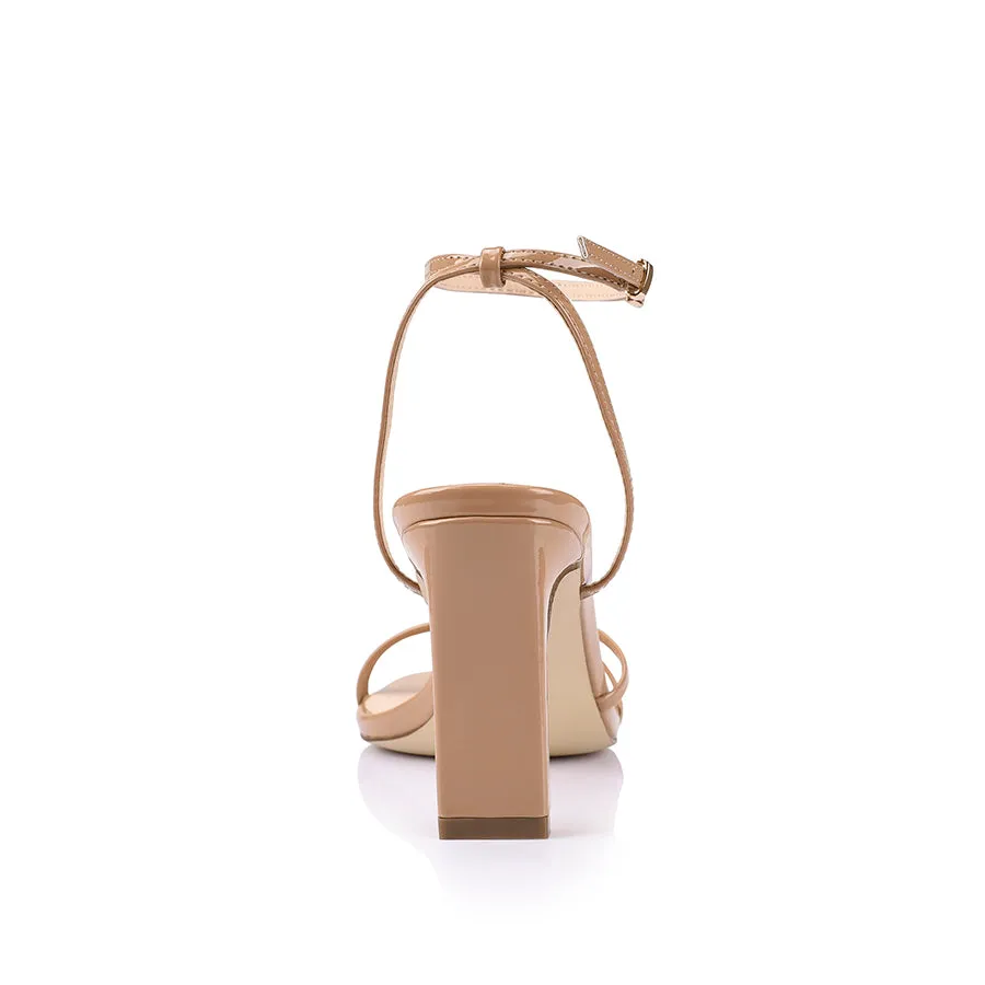 Kimmy Slim Strappy Heels - Dark Camel Patent