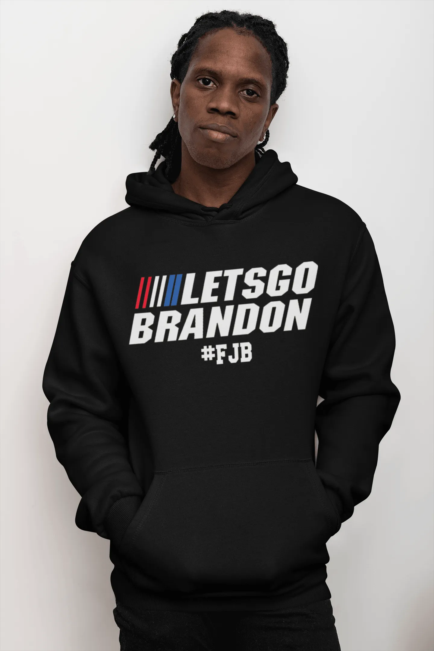 Lets Go Brandon #FJB With Racing Stripes Top Koala Heavyweight Hoodie