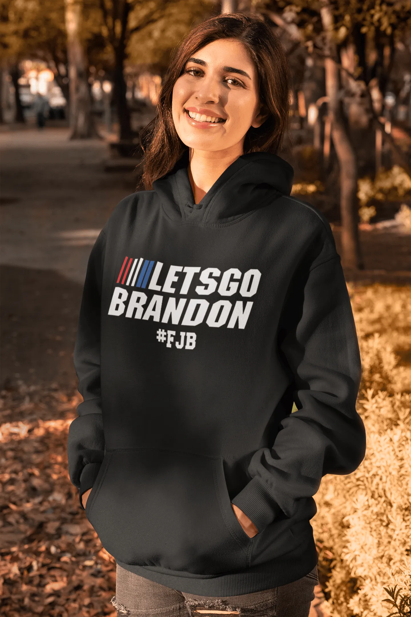 Lets Go Brandon #FJB With Racing Stripes Top Koala Heavyweight Hoodie