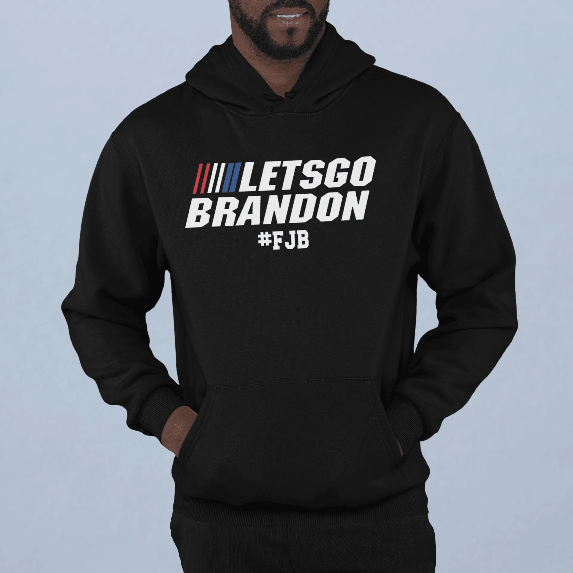 Lets Go Brandon #FJB With Racing Stripes Top Koala Heavyweight Hoodie