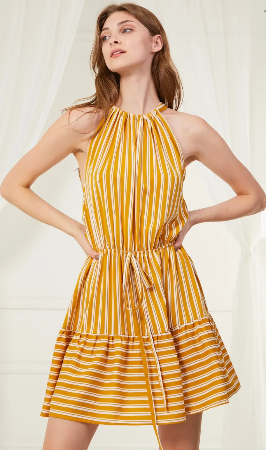 Mango Stripe Halter Sun Dress