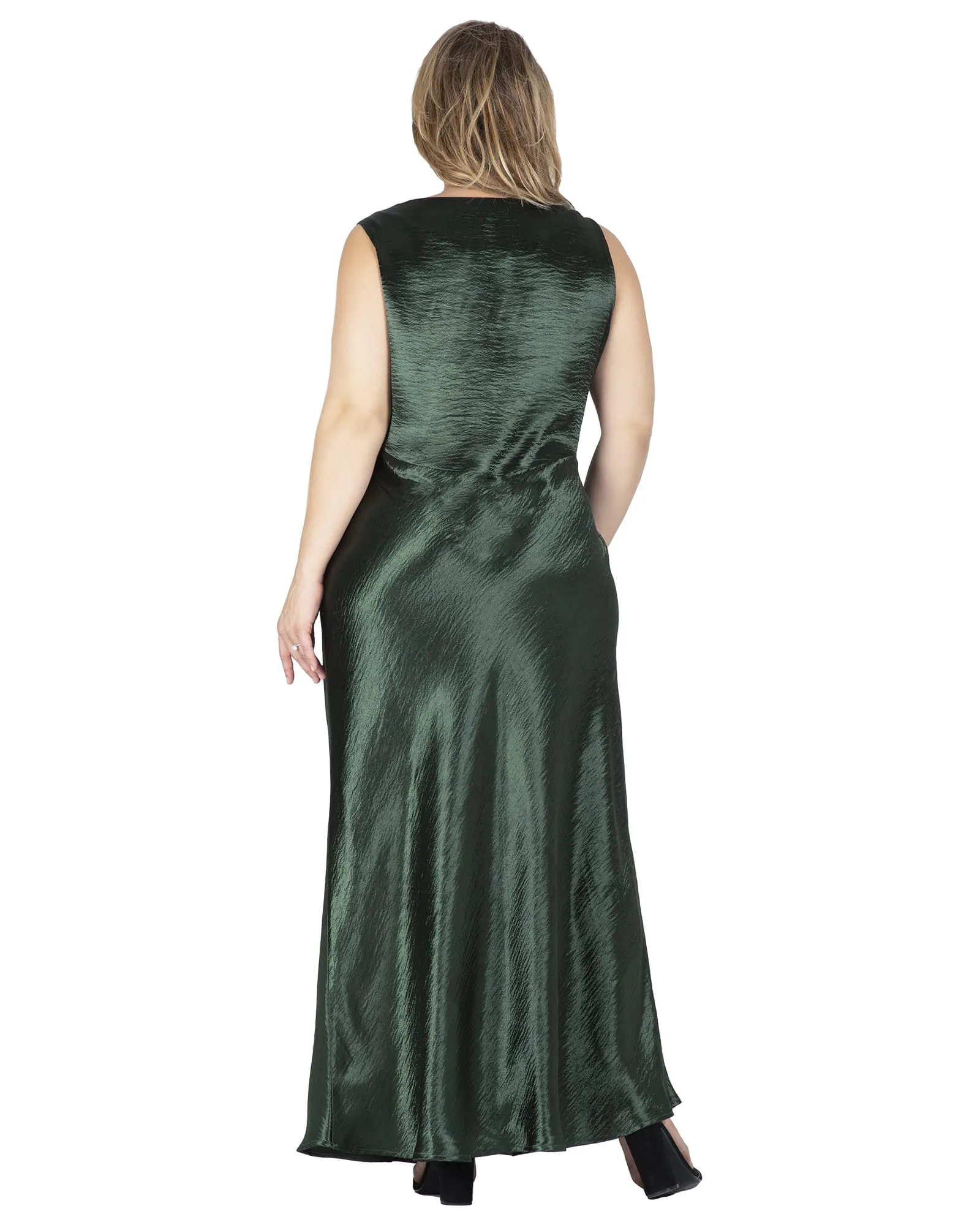 Marilyn Cowl Neck Satin Maxi Dress | Green