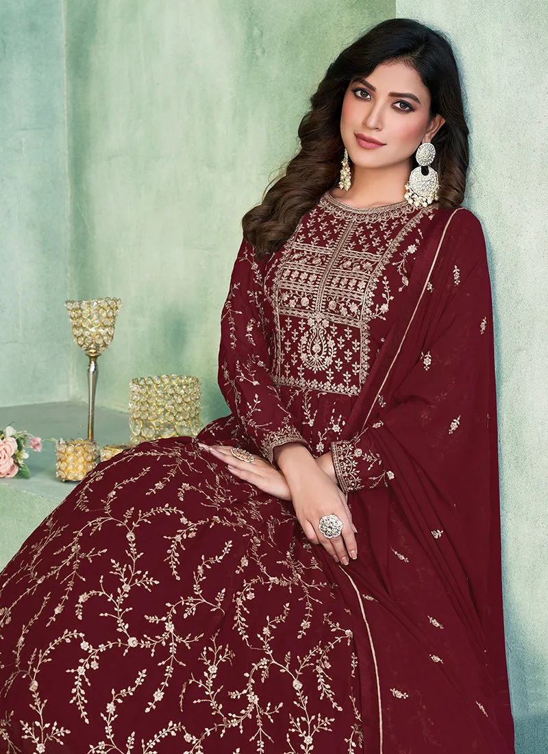 Maroon Embroidery Wedding Anarkali Suit