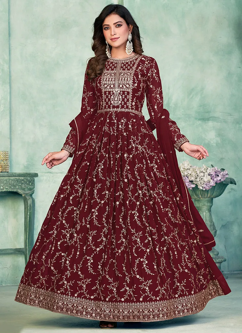 Maroon Embroidery Wedding Anarkali Suit