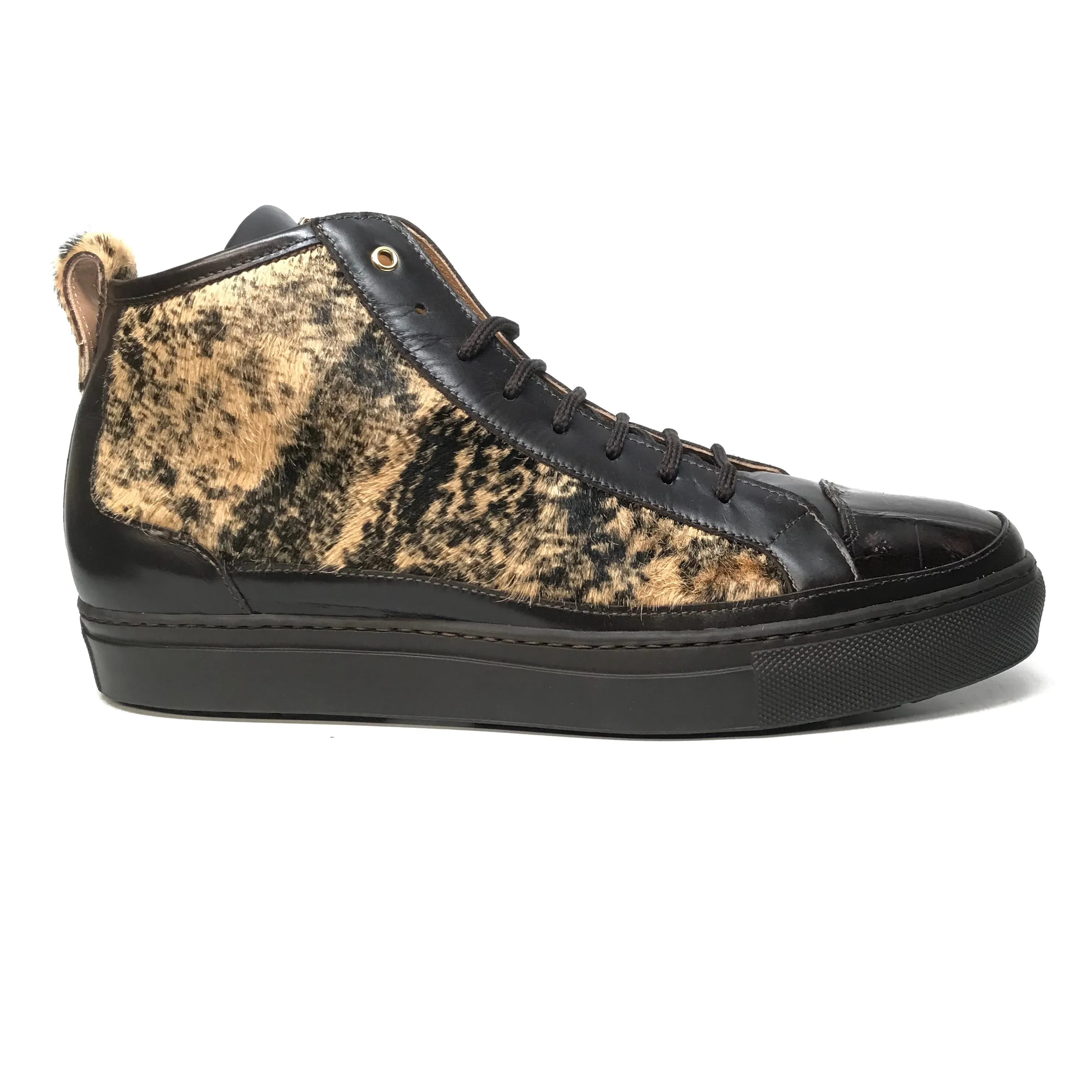 Mauri 8554 Dark Brown Pony Hair Crocodile High-Top Sneakers