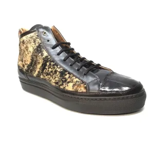 Mauri 8554 Dark Brown Pony Hair Crocodile High-Top Sneakers