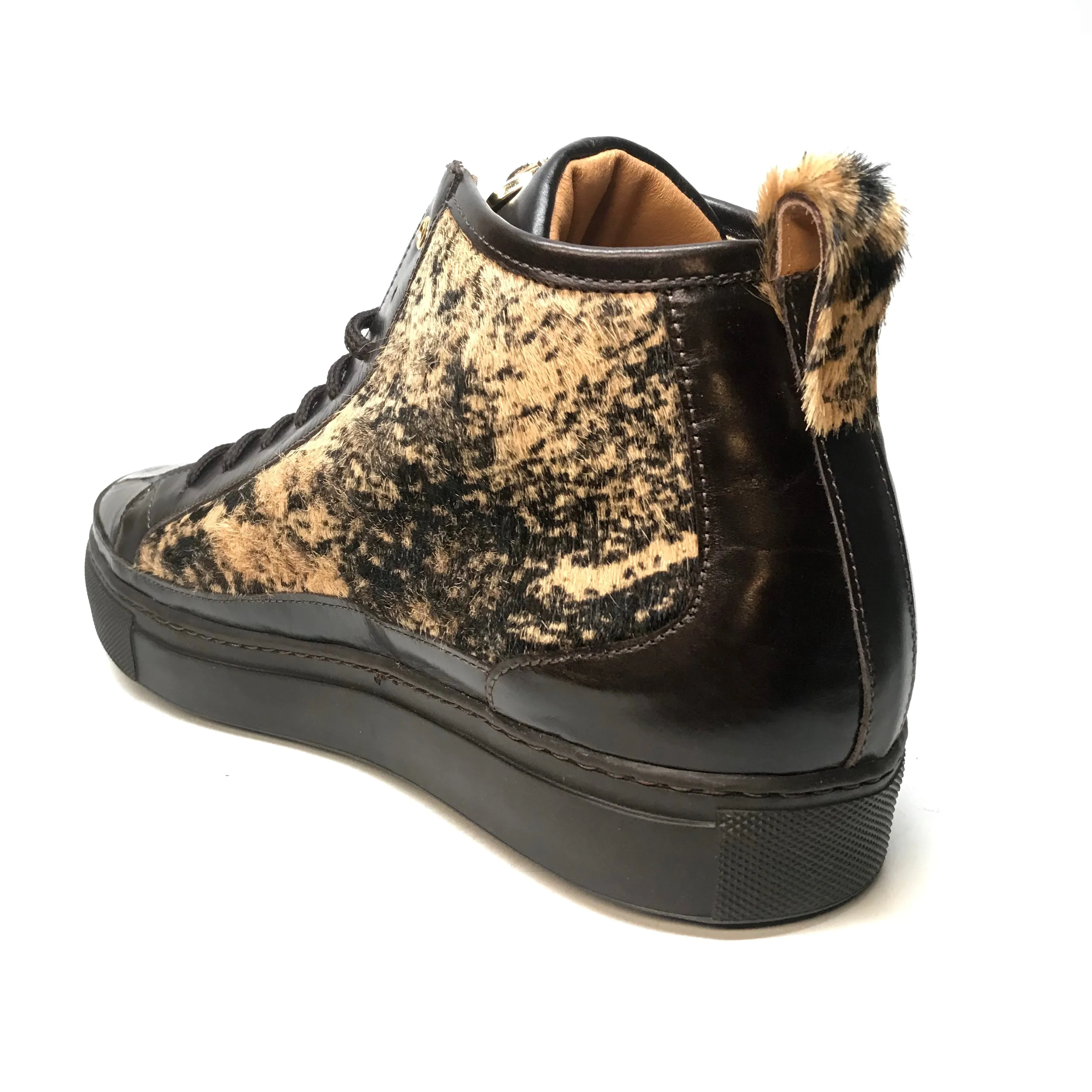 Mauri 8554 Dark Brown Pony Hair Crocodile High-Top Sneakers