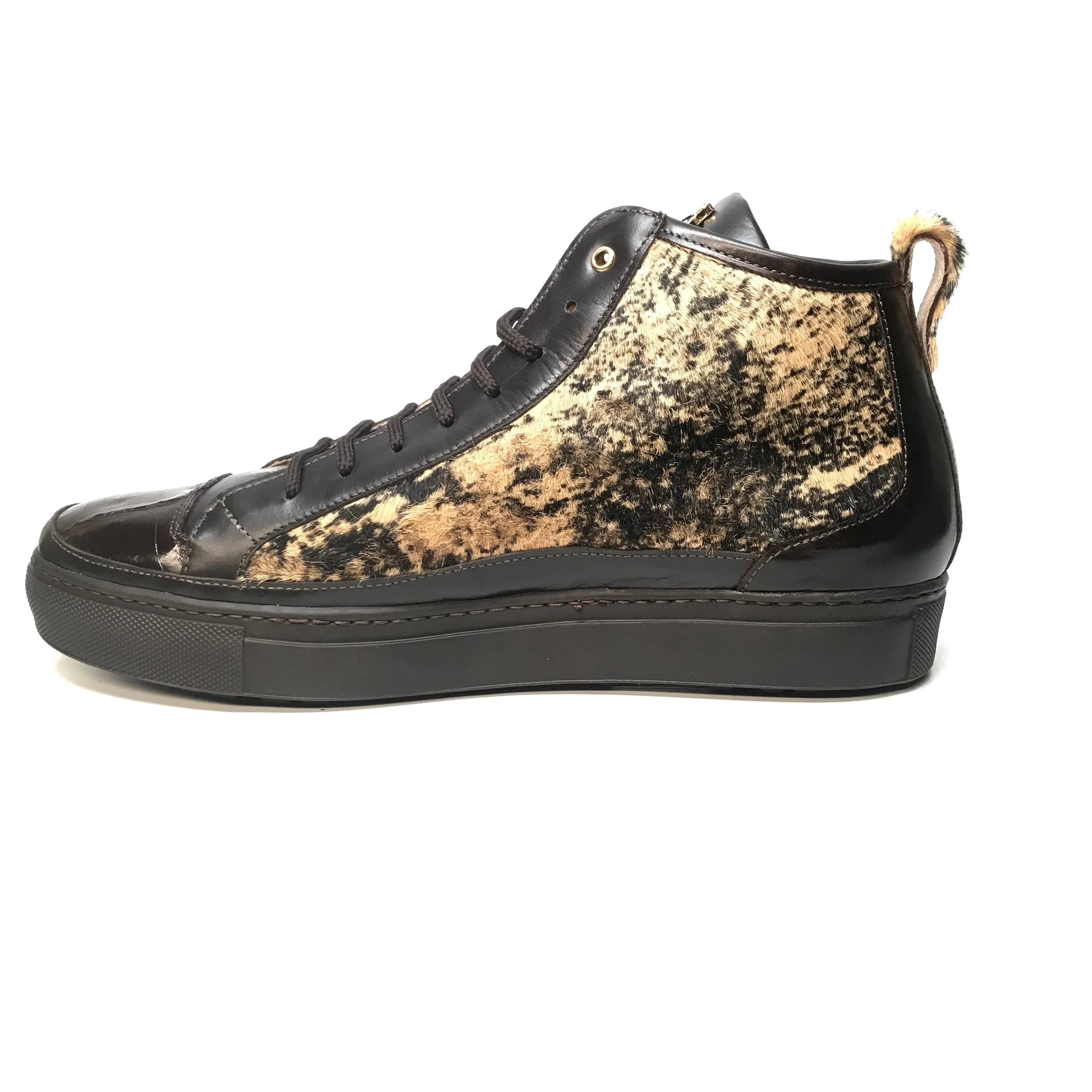 Mauri 8554 Dark Brown Pony Hair Crocodile High-Top Sneakers