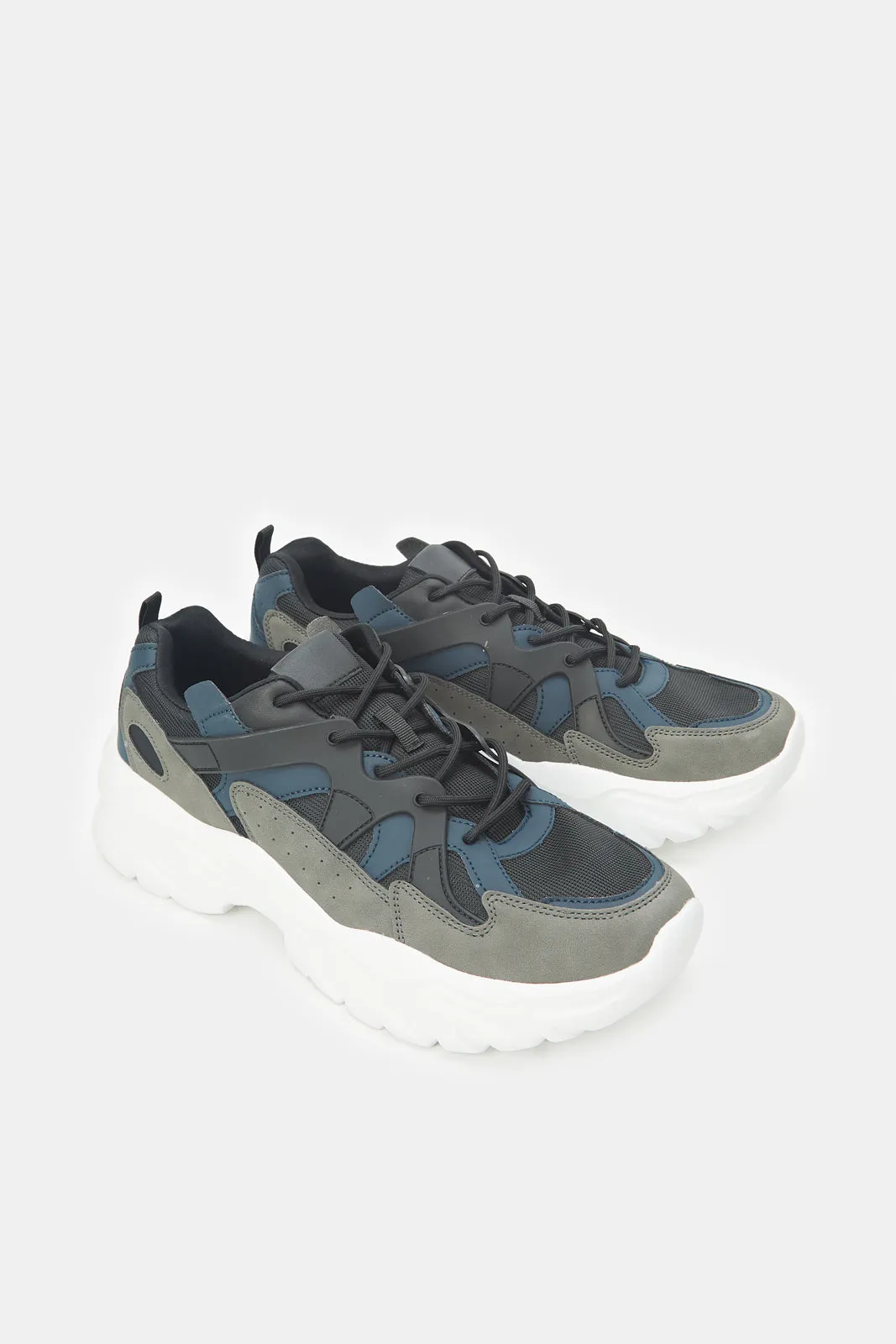 Men Grey Color Block Chunky Trainer