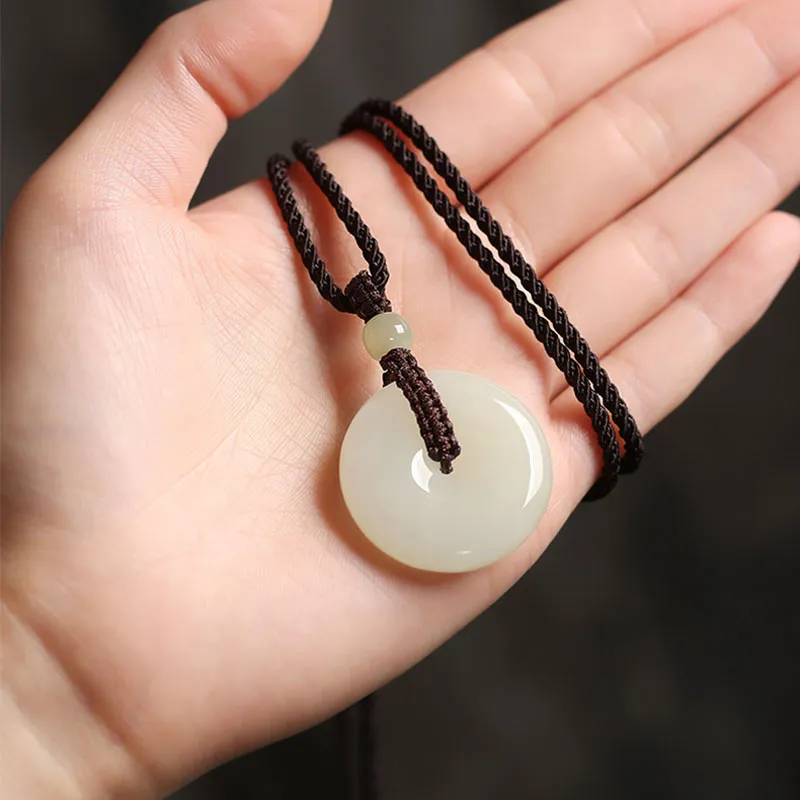 Natural Hetian Qingshui Jade Ping An Kou Jade Pendant Necklace Couple Gift